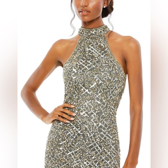 NWT $698 MAC DUGGAL Cutout Back FULLY Sequin Gown DRESS PLATINUM 4112 - Picture 3 of 5